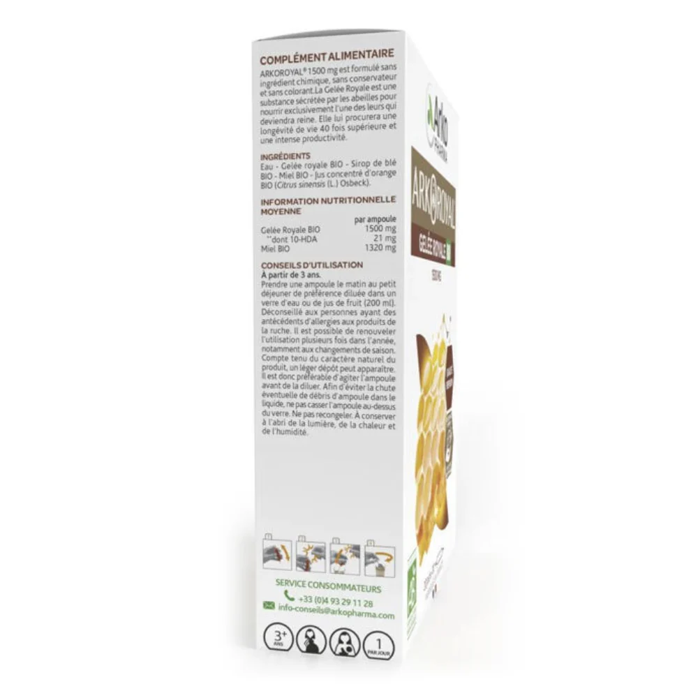 Arkoroyal Gelee Royale Bio matični mleček 1.500 mg Arkopharma, ampule (20 x 10 ml)